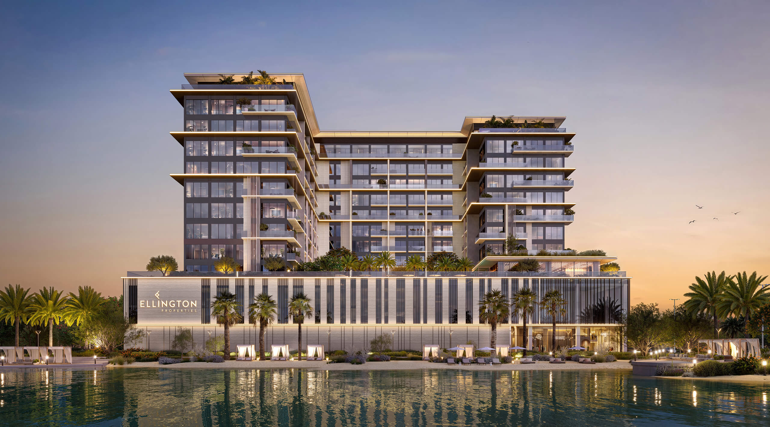 Everly Place by Ellington, lagoon-front at dusk